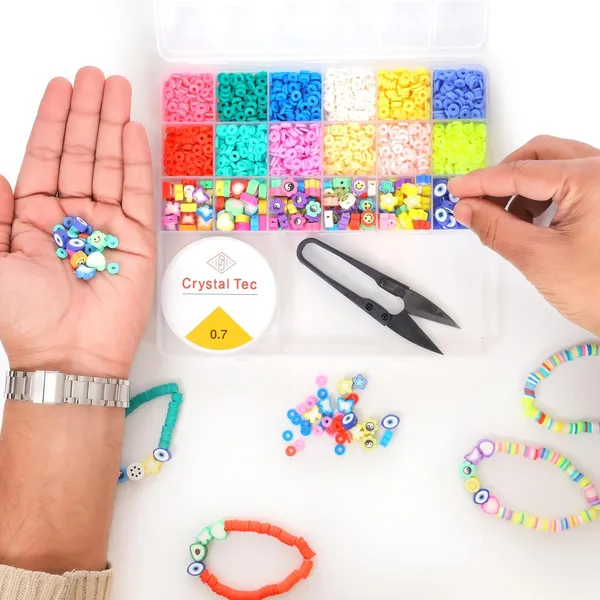 Multicolor_DIY_Jewelry_Making_Kit_with_18_Compartments_of_2400+__Clay_Beads_With_150+_Designer_beads_,_Elastic_String,_Thread_Cutter,_8_Charms_&_Accessories_for_Bracelets,_Necklaces_&_Crafting_-_Birthday_Gift_for_Girls_year_4_5_6_7_8_-_Create_Bracelets,_Necklaces_&_More!_(_clay_2)