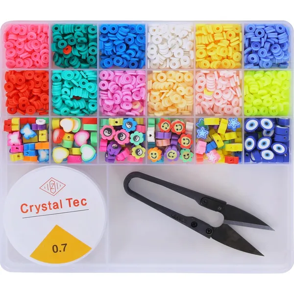 Multicolor_DIY_Jewelry_Making_Kit_with_18_Compartments_of_2400+__Clay_Beads_With_150+_Designer_beads_,_Elastic_String,_Thread_Cutter,_8_Charms_&_Accessories_for_Bracelets,_Necklaces_&_Crafting_-_Birthday_Gift_for_Girls_year_4_5_6_7_8_-_Create_Bracelets,_Necklaces_&_More!_(_clay_2)