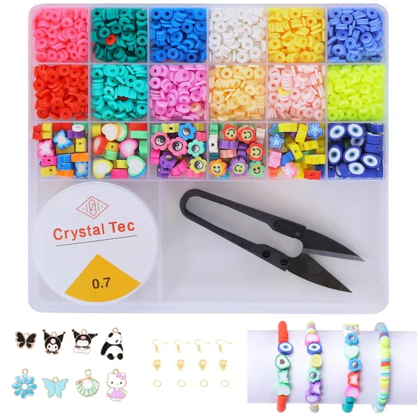 Multicolor_DIY_Jewelry_Making_Kit_with_18_Compartments_of_2400+__Clay_Beads_With_150+_Designer_beads_,_Elastic_String,_Thread_Cutter,_8_Charms_&_Accessories_for_Bracelets,_Necklaces_&_Crafting_-_Birthday_Gift_for_Girls_year_4_5_6_7_8_-_Create_Bracelets,_Necklaces_&_More!_(_clay_2)
