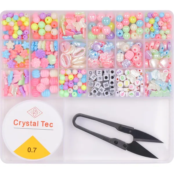 Multicolor_DIY_Jewelry_Making_Kit_with_18_Compartments_of_Beads,_Elastic_String,_Thread_Cutter,_8_Charms_&_Accessories_for_Bracelets,_Necklaces_&_Crafting_-_Birthday_Gift_for_Girls_year_4_5_6_7_8_-_Create_Bracelets,_Necklaces_&_More!_(Mulitcolor_beads)