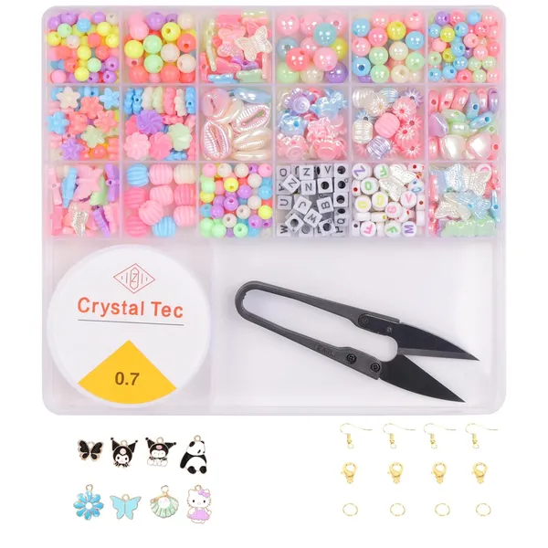 Multicolor_DIY_Jewelry_Making_Kit_with_18_Compartments_of_Beads,_Elastic_String,_Thread_Cutter,_8_Charms_&_Accessories_for_Bracelets,_Necklaces_&_Crafting_-_Birthday_Gift_for_Girls_year_4_5_6_7_8_-_Create_Bracelets,_Necklaces_&_More!_(Mulitcolor_beads)