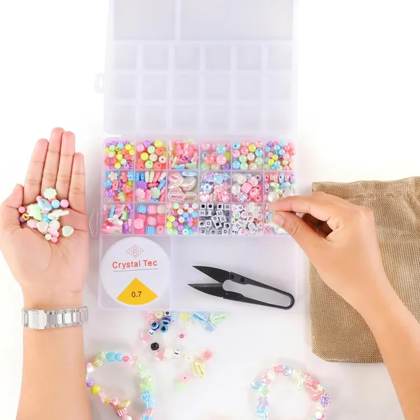 Multicolor_DIY_Jewelry_Making_Kit_with_18_Compartments_of_Beads,_Elastic_String,_Thread_Cutter,_8_Charms_&_Accessories_for_Bracelets,_Necklaces_&_Crafting_-_Birthday_Gift_for_Girls_year_4_5_6_7_8_-_Create_Bracelets,_Necklaces_&_More!_(Mulitcolor_beads)