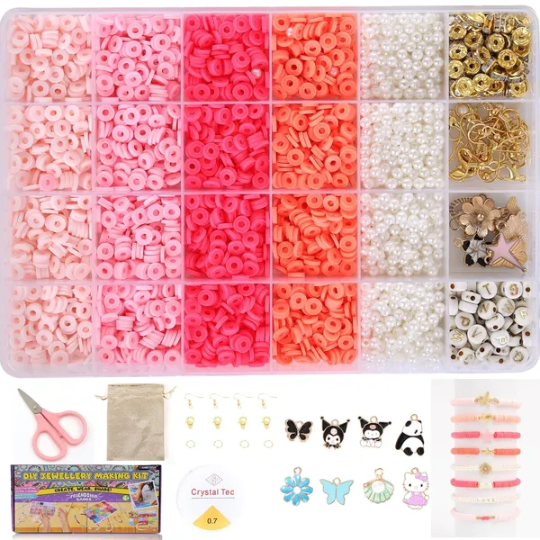 Pink_DIY_Bracelet_Making_Kit_for_Girls__24_Compartment_Set_with_400+_Matte_&_Glossy_Beads,_Cute_Charms,_Elastic_Thread,_Cutter_&_Gift_Bag__Jewelry_Craft_Set_for_Kids_&_Teens_birthday_Gift_for_2_3_4_5_6_7_8_9_years_age_(Pink_Kit)