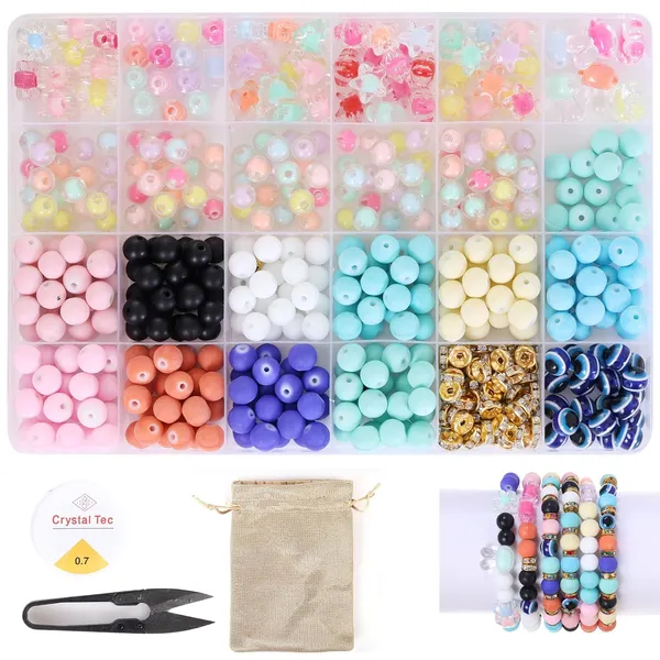 Multicolor_DIY_Bracelet_Making_Kit_for_Girls__24_Compartment_Set_with_400+_Matte_&_Glossy_Beads,_Cute_Charms,_Elastic_Thread,_Cutter_&_Gift_Bag__Jewelry_Craft_Set_for_Kids_&_Teens_birthday_Gift_for_2_3_4_5_6_7_8_9_years_age_(Matt_beads)