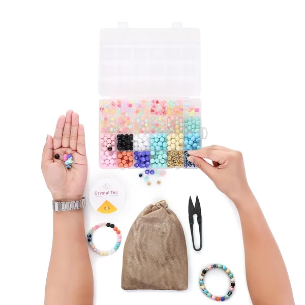 Multicolor_DIY_Bracelet_Making_Kit_for_Girls__24_Compartment_Set_with_400+_Matte_&_Glossy_Beads,_Cute_Charms,_Elastic_Thread,_Cutter_&_Gift_Bag__Jewelry_Craft_Set_for_Kids_&_Teens_birthday_Gift_for_2_3_4_5_6_7_8_9_years_age_(Matt_beads)