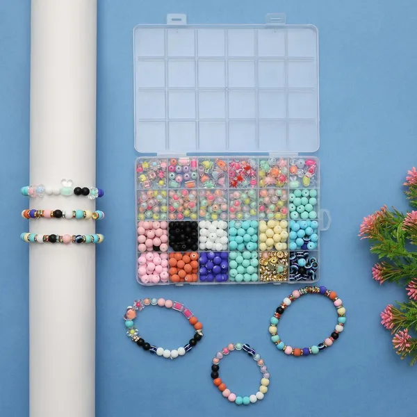Multicolor_DIY_Bracelet_Making_Kit_for_Girls__24_Compartment_Set_with_400+_Matte_&_Glossy_Beads,_Cute_Charms,_Elastic_Thread,_Cutter_&_Gift_Bag__Jewelry_Craft_Set_for_Kids_&_Teens_birthday_Gift_for_2_3_4_5_6_7_8_9_years_age_(Matt_beads)