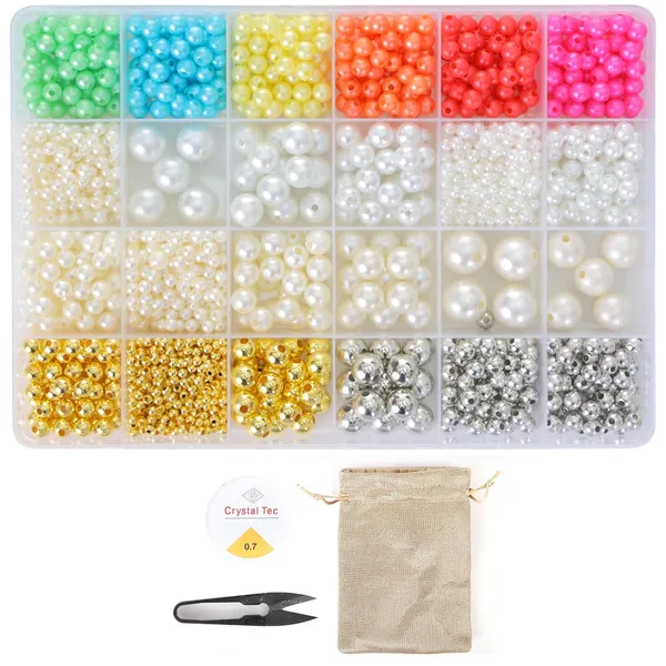 Multicolor_DIY_Bracelet_Making_Kit_-_24_Colorful_Beads,_10m_Elastic_Thread,_Jute_Bag,_and_Cutter_-_Gift_for_Girls_Birthdays_(Pearl_Beads)
