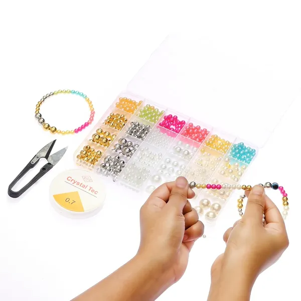 Multicolor_DIY_Bracelet_Making_Kit_-_24_Colorful_Beads,_10m_Elastic_Thread,_Jute_Bag,_and_Cutter_-_Gift_for_Girls_Birthdays_(Pearl_Beads)