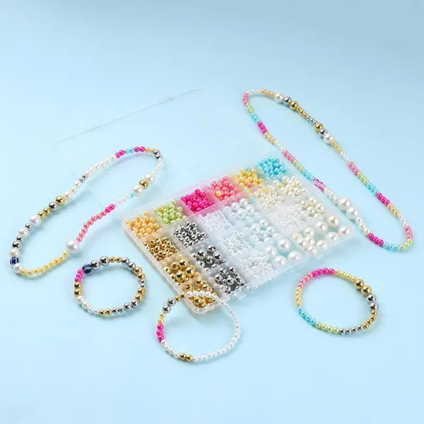 Multicolor_DIY_Bracelet_Making_Kit_-_24_Colorful_Beads,_10m_Elastic_Thread,_Jute_Bag,_and_Cutter_-_Gift_for_Girls_Birthdays_(Pearl_Beads)