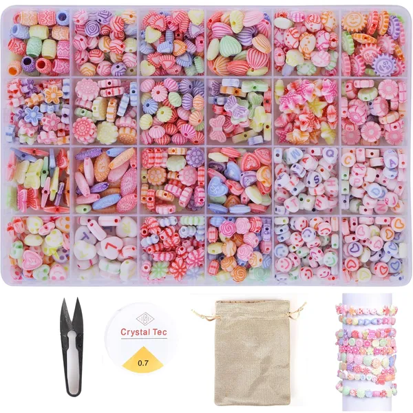 Multicolor_DIY_Bracelet_Making_Kit_-_24_Colorful_Beads,_10m_Elastic_Thread,_Jute_Bag,_and_Cutter_-_Gift_for_Girls_Birthdays_(Dual_Tone_)