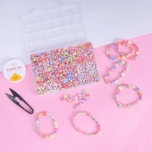 Multicolor_DIY_Bracelet_Making_Kit_-_24_Colorful_Beads,_10m_Elastic_Thread,_Jute_Bag,_and_Cutter_-_Gift_for_Girls_Birthdays_(Dual_Tone_)