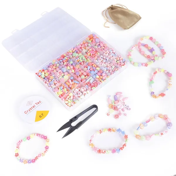 Multicolor_DIY_Bracelet_Making_Kit_-_24_Colorful_Beads,_10m_Elastic_Thread,_Jute_Bag,_and_Cutter_-_Gift_for_Girls_Birthdays_(Dual_Tone_)