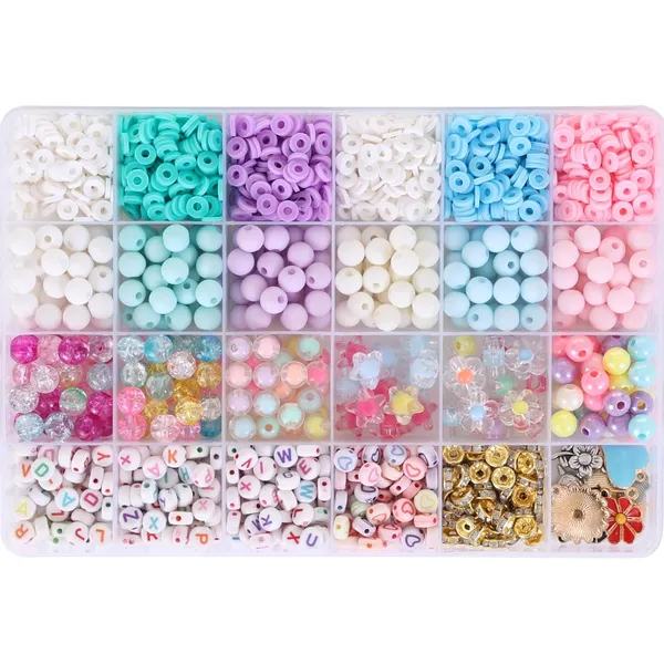 Multicolor_All-in-One_Bracelet_Making_Kit_for_Girls__24_Grid_Jewelry_Set_with_1000+_Beads,_Alphabet_Letters,_Charms,_Jump_Rings,_Tools_&_2_Elastic_Rolls__DIY_Jewellery_Craft_Kit_for_Kids_Age_612(Clay_With_8mm)
