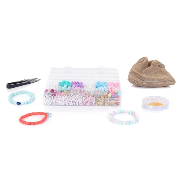 Multicolor_All-in-One_Bracelet_Making_Kit_for_Girls__24_Grid_Jewelry_Set_with_1000+_Beads,_Alphabet_Letters,_Charms,_Jump_Rings,_Tools_&_2_Elastic_Rolls__DIY_Jewellery_Craft_Kit_for_Kids_Age_612(Clay_With_8mm)