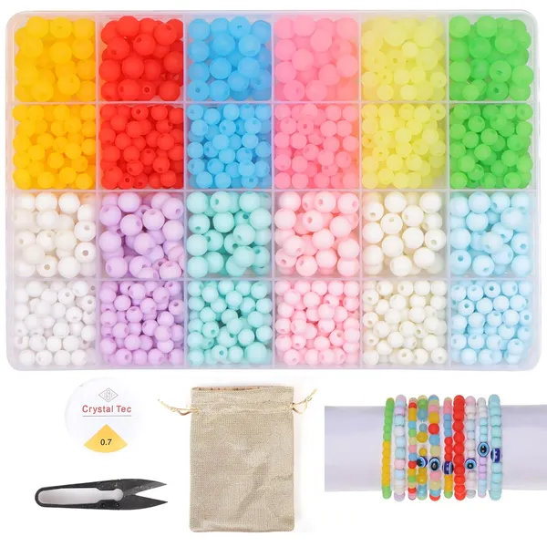 Multicolor_DIY_Bracelet_Making_Kit_-_24_Colorful_Beads,_10m_Elastic_Thread,_Jute_Bag,_and_Cutter_-_Gift_for_Girls_Birthdays_(Matt_Beads)