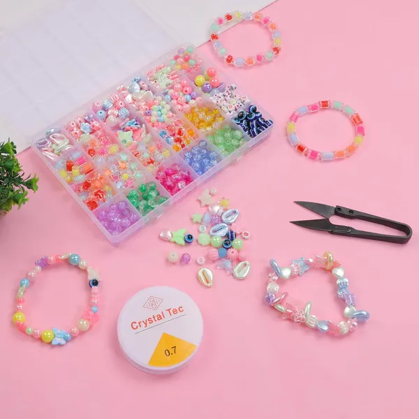 Multicolor_DIY_Bracelet_Making_Kit_-_24_Colorful_Beads,_10m_Elastic_Thread,_Jute_Bag,_and_Cutter_-_Gift_for_Girls_Birthdays_(Double_Beads_)