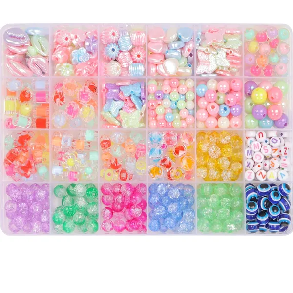 Multicolor_DIY_Bracelet_Making_Kit_-_24_Colorful_Beads,_10m_Elastic_Thread,_Jute_Bag,_and_Cutter_-_Gift_for_Girls_Birthdays_(Double_Beads_)