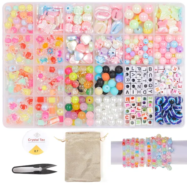 Multicolor_DIY_Bracelet_Making_Kit_-_24_Colorful_Beads,_10m_Elastic_Thread,_Jute_Bag,_and_Cutter_-_Gift_for_Girls_Birthdays_(Double__2)