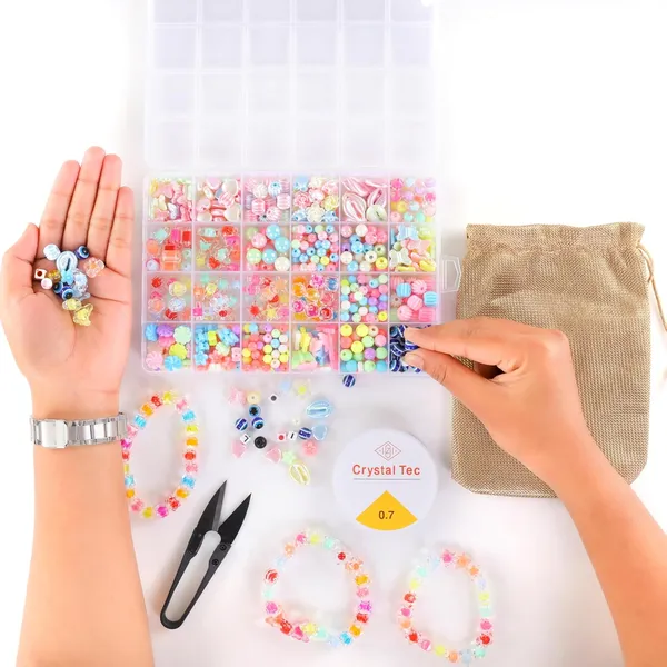 Multicolor_DIY_Bracelet_Making_Kit_-_24_Colorful_Beads,_10m_Elastic_Thread,_Jute_Bag,_and_Cutter_-_Gift_for_Girls_Birthdays_(Double_Beads__3)