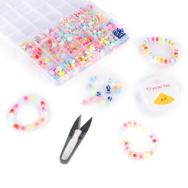 Multicolor_DIY_Bracelet_Making_Kit_-_24_Colorful_Beads,_10m_Elastic_Thread,_Jute_Bag,_and_Cutter_-_Gift_for_Girls_Birthdays_(Double_Beads__3)