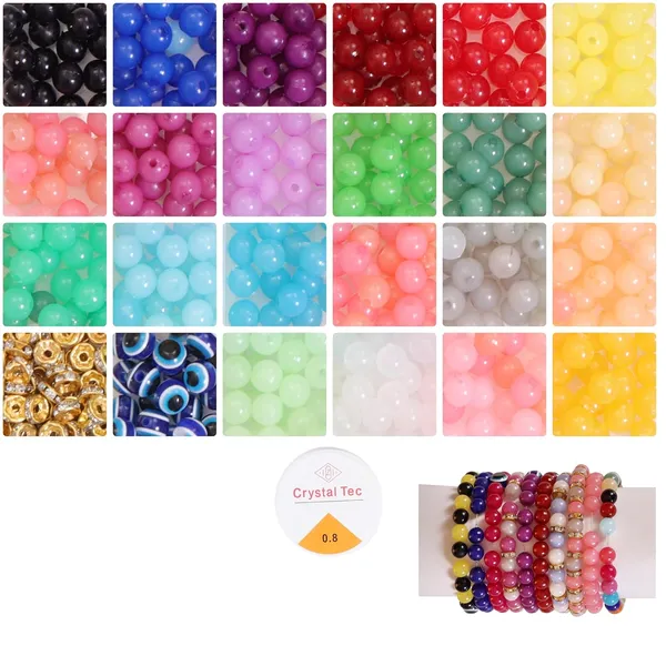 Multicolor_AmbitieuxBracelet_Jewelry_Making_Kit_with_24_Vibrant_Color_Beads_&_Elastic_Thread__DIY_Bead_Craft_Set_for_Kids_&_Adults__Perfect_for_Bracelet,_Necklace,_and_Jewelry_Creations_(8_mm_Moon_Beads)