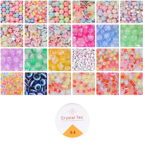 Multicolor_AmbitieuxBracelet_Jewelry_Making_Kit_with_24_Vibrant_Color_Beads_&_Elastic_Thread__DIY_Bead_Craft_Set_for_Kids_&_Adults__Perfect_for_Bracelet,_Necklace,_and_Jewelry_Creations_(Double_beads_with_crackle)