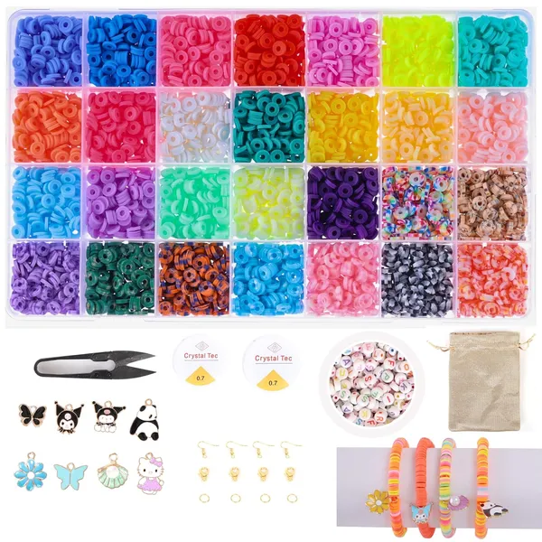 Multicolor_Bracelet-Making_Kit_with_6700+_Clay_Beads,_130+_Alphabet_Beads,_Charms,_Accessories_&_Tools_|_Return_Birthday_Gift_for_3_4_5_6_7_8_9_Years_Girls_(28_Clay_Beads)