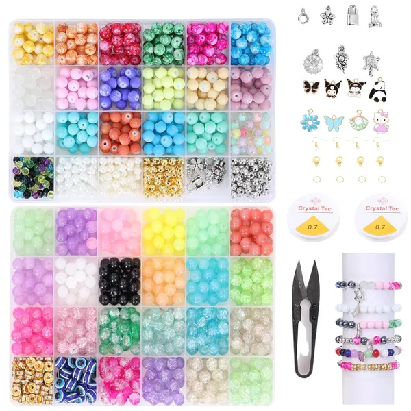 Multicolor_48-Compartment_Jewelry_Making_Kit_with_8_Gold_&_7_Silver_Charms__Bead_Set_with_Cutter_&_2_Rolls_of_0.7mm_Elastic_String_(10m_Each)__DIY_Bracelet_&_Necklace_Crafting_Kit_for_girls_birthday_gift_2_3_4_5_6_7_8_9