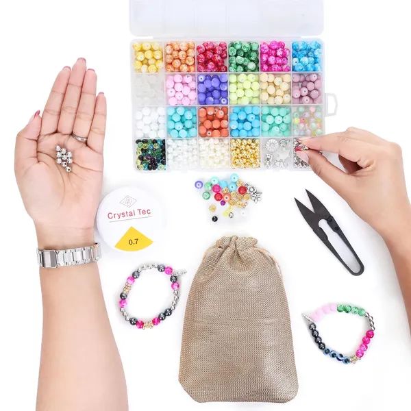 Multicolor_48-Compartment_Jewelry_Making_Kit_with_8_Gold_&_7_Silver_Charms__Bead_Set_with_Cutter_&_2_Rolls_of_0.7mm_Elastic_String_(10m_Each)__DIY_Bracelet_&_Necklace_Crafting_Kit_for_girls_birthday_gift_2_3_4_5_6_7_8_9