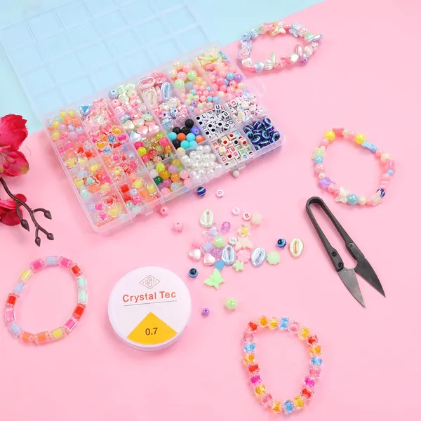 Multicolor_DIY_Bracelet_Making_Kit_for_Girls__48_Compartment_Combo_Set_with_1000+_Beads,_8_Charms,_Disc_Beads,_Alphabet_Beads,_2_Elastic_Threads,_Cutter_&_Hooks__Jewellery_Craft_Kit_for_Kids_Age_712_for_girls_birthday_gift_2_3_4_5_6_7_8_9