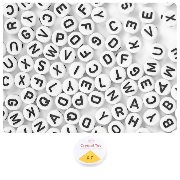 Multicolor_350+_Round_Alphabet_Letter_Black_and_White_Beads_for_Bracelet_Jewellery_Making_with_10m_Elastic_Thread_(0.8mm)_|_Round,_Cube_and_Heart_Shape_(Round_White_Black)