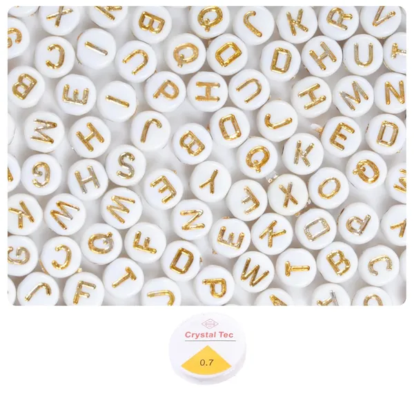 Multicolor_350+_Alphabet_Letter_Golden_for_Bracelet_Jewellery_Making_with_10m_Elastic_Thread_(0.8mm)_|,_Cube_and_Heart_Shape_(Round_White_Golden)
