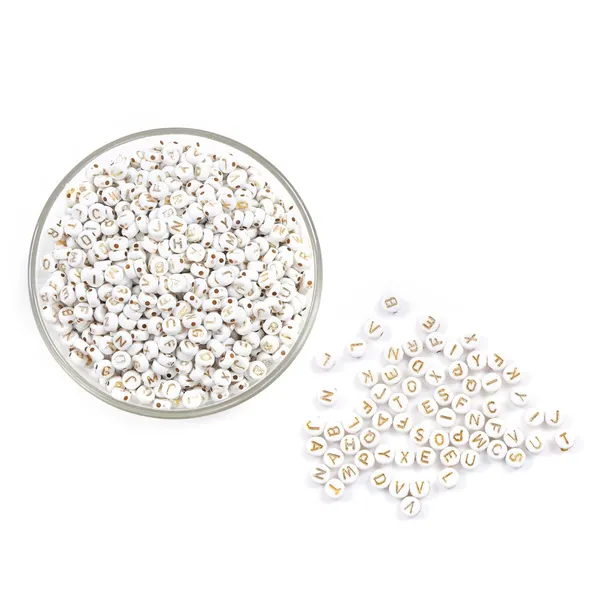 Multicolor_350+_Alphabet_Letter_Golden_for_Bracelet_Jewellery_Making_with_10m_Elastic_Thread_(0.8mm)_|,_Cube_and_Heart_Shape_(Round_White_Golden)