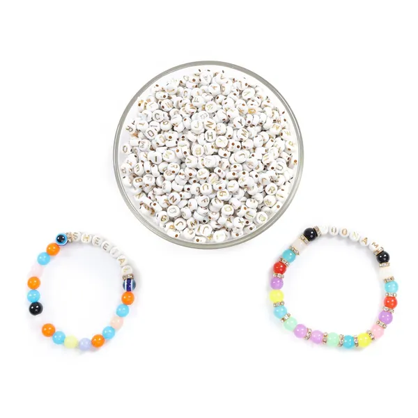 Multicolor_350+_Alphabet_Letter_Golden_for_Bracelet_Jewellery_Making_with_10m_Elastic_Thread_(0.8mm)_|,_Cube_and_Heart_Shape_(Round_White_Golden)