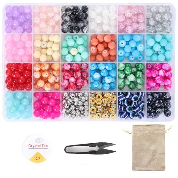 Multicolor_DIY_Bracelet_Making_Kit_-_24_Colorful_Beads,_10m_Elastic_Thread,_Jute_Bag,_and_Cutter_-_Gift_for_Girls_Birthdays_(Glass_Beads_3)