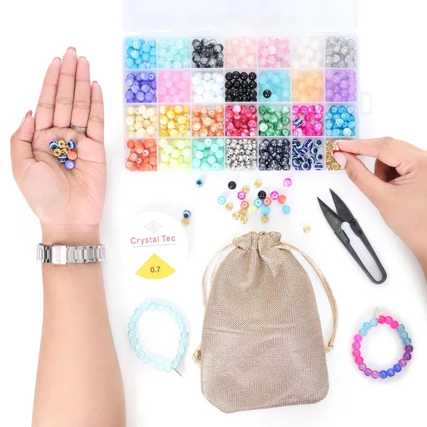 Multicolor_DIY_Bracelet_Making_Kit_-_24_Colorful_Beads,_10m_Elastic_Thread,_Jute_Bag,_and_Cutter_-_Gift_for_Girls_Birthdays_(Glass_Beads_3)