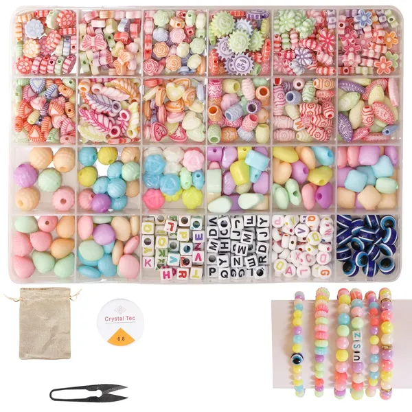 Multicolor_DIY_Bracelet_Making_Kit_-_800_+_pcs_24_Colorful_Beads,_10m_Elastic_Thread,_Jute_Bag,_and_Cutter_-_Gift_for_Girls_Birthdays_(_Mix_1)