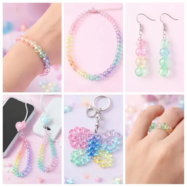 Ambitieux_800+_PCS_8mm_Rainbow_Shining_Round_Plastic_Beads_for_Jewellery_Making_|_DIY_Craft_Beads_for_Bracelets,_Necklaces_&_Art_Projects_|_Birthday_Gift_for_Girls_&_Kids_(4ÃƒÂ¢Ã¢â€šÂ¬Ã¢â‚¬Å“12_Years)_(Parrot_Green)