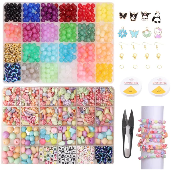 Ambitieux_Beads_Children_Jewelry_Making_Craft_Bracelet_Kits_set_for_Kids_-_DIY_2_pcs_of_24_Compartment_Box,_1200+_Colorful_plastic_Beads,_Ear_Hangings,_Lobster_Locks_&_Rings_,_8_Pcs_of_Charms_With_Accessories_-_Birthday_Gift_for_Girls_4_5_6_7_Years