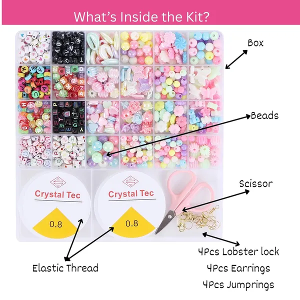 Ambitieux_Bracelet_Making_Kit_for_Girls_|_DIY_Jewellery_Craft_Set_with_24_Types_of_Beads,_Elastic_Rolls_&_Scissors_|_Creative_Art_&_Craft_Gift_Toy_for_Kids_Girls_Age_4â€“12_Years_(Multicolor_with_alphabet)