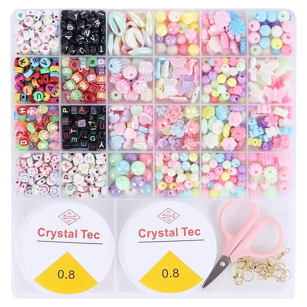 Ambitieux_Bracelet_Making_Kit_for_Girls_|_DIY_Jewellery_Craft_Set_with_24_Types_of_Beads,_Elastic_Rolls_&_Scissors_|_Creative_Art_&_Craft_Gift_Toy_for_Kids_Girls_Age_4â€“12_Years_(Multicolor_with_alphabet)