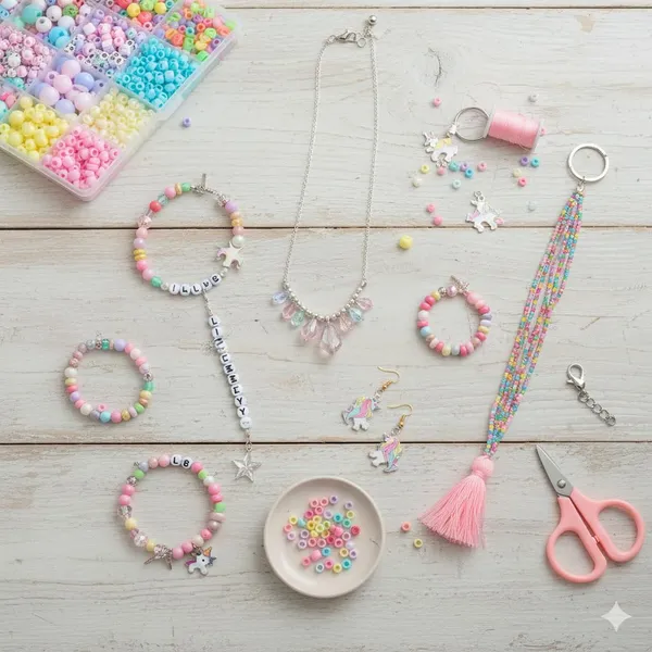 Ambitieux_DIY_Jewellery_Making_Kit_for_Girls__Big_Beads_Set_with_4_Storage_Boxes,_Alphabet_Beads,_Pearls,_Clay_Disc_Beads,_Cute_Charms,_Keychains,_Earring_Hooks,_Elastic_Thread,_Scissors_&_Jute_Bag__Bracelet,_Necklace_&_Keychain_Craft_Kit_Birthday_gift_for_girls_age_1_2_3_4_5_6_7_8_9_10_years