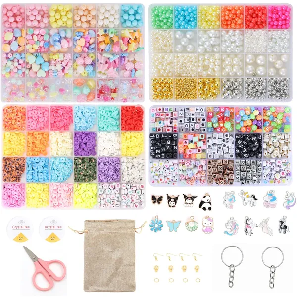 Ambitieux_DIY_Jewellery_Making_Kit_for_Girls__Big_Beads_Set_with_4_Storage_Boxes,_Alphabet_Beads,_Pearls,_Clay_Disc_Beads,_Cute_Charms,_Keychains,_Earring_Hooks,_Elastic_Thread,_Scissors_&_Jute_Bag__Bracelet,_Necklace_&_Keychain_Craft_Kit_Birthday_gift_for_girls_age_1_2_3_4_5_6_7_8_9_10_years