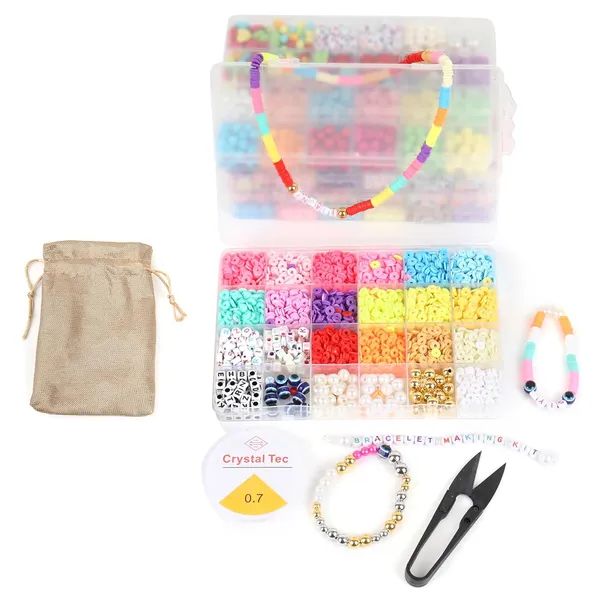 Multicolor_Children_Jewelry_Making_Craft_Bracelet_Kits_set_for_Kids_-_DIY_24_Compartment_Box,_700+_Colorful_Beads,_Ear_Hangings,_Lobster_Locks_&_Rings_,_8_Pcs_of_Charms_With_Accessories_-_Birthday_Gift_for_Girls_4_5_6_7_Years_(Clay_beads_2)