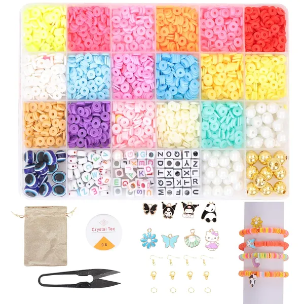Multicolor_Children_Jewelry_Making_Craft_Bracelet_Kits_set_for_Kids_-_DIY_24_Compartment_Box,_700+_Colorful_Beads,_Ear_Hangings,_Lobster_Locks_&_Rings_,_8_Pcs_of_Charms_With_Accessories_-_Birthday_Gift_for_Girls_4_5_6_7_Years_(Clay_beads_2)