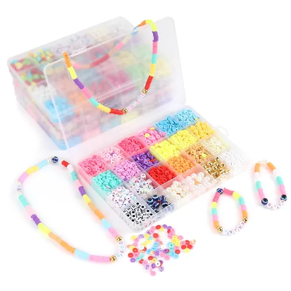 Multicolor_Children_Jewelry_Making_Craft_Bracelet_Kits_set_for_Kids_-_DIY_24_Compartment_Box,_700+_Colorful_Beads,_Ear_Hangings,_Lobster_Locks_&_Rings_,_8_Pcs_of_Charms_With_Accessories_-_Birthday_Gift_for_Girls_4_5_6_7_Years_(Clay_beads_2)