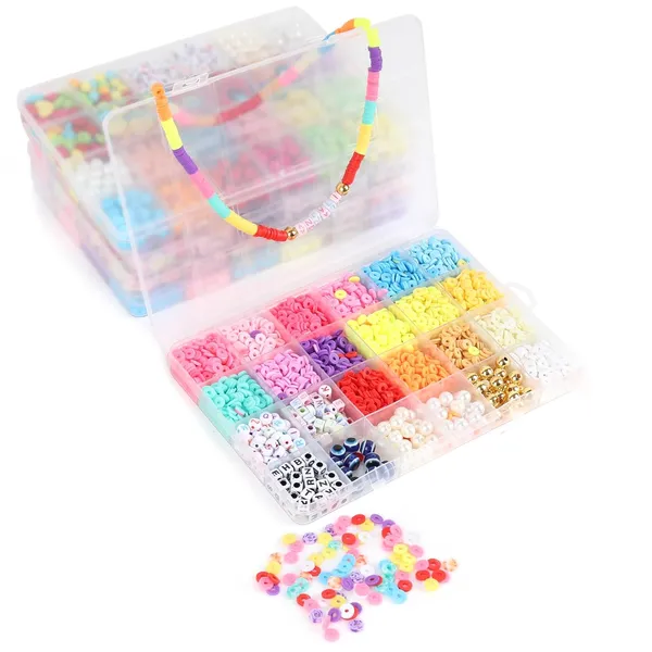 Multicolor_Children_Jewelry_Making_Craft_Bracelet_Kits_set_for_Kids_-_DIY_24_Compartment_Box,_700+_Colorful_Beads,_Ear_Hangings,_Lobster_Locks_&_Rings_,_8_Pcs_of_Charms_With_Accessories_-_Birthday_Gift_for_Girls_4_5_6_7_Years_(Clay_beads_2)