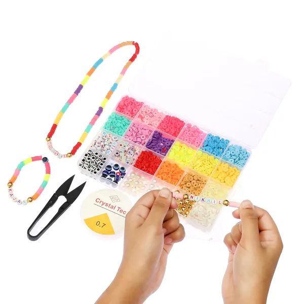 Multicolor_Children_Jewelry_Making_Craft_Bracelet_Kits_set_for_Kids_-_DIY_24_Compartment_Box,_700+_Colorful_Beads,_Ear_Hangings,_Lobster_Locks_&_Rings_,_8_Pcs_of_Charms_With_Accessories_-_Birthday_Gift_for_Girls_4_5_6_7_Years_(Clay_beads_2)