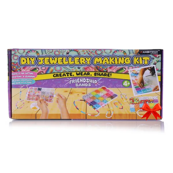 Multicolor_Children_Jewelry_Making_Craft_Bracelet_Kits_set_for_Kids_-_DIY_24_Compartment_Box,_350+_Colorful_Beads,_Ear_Hangings,_Lobster_Locks_&_Rings_,_8_Pcs_of_Charms_With_Accessories_-_Birthday_Gift_for_Girls_4_5_6_7_Years_Packed_in_a_sturdy_corrugated_box(Glass_Beads_Kit)