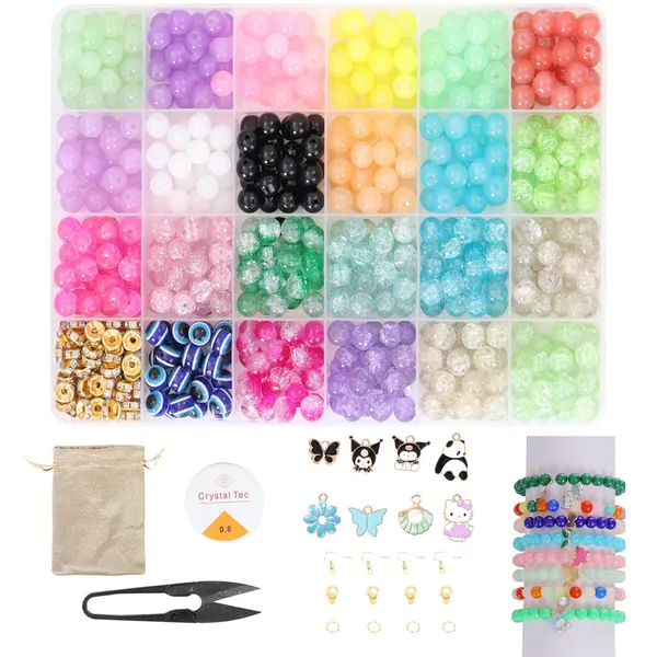 Multicolor_Children_Jewelry_Making_Craft_Bracelet_Kits_set_for_Kids_-_DIY_24_Compartment_Box,_350+_Colorful_Beads,_Ear_Hangings,_Lobster_Locks_&_Rings_,_8_Pcs_of_Charms_With_Accessories_-_Birthday_Gift_for_Girls_4_5_6_7_Years_Packed_in_a_sturdy_corrugated_box(Glass_Beads_Kit)